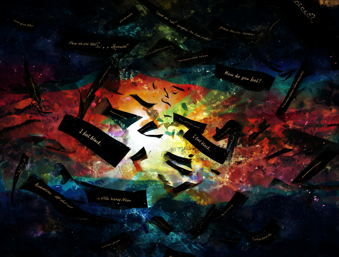 Ilustración de los textos flotantes de la intro de Witness the Strength.