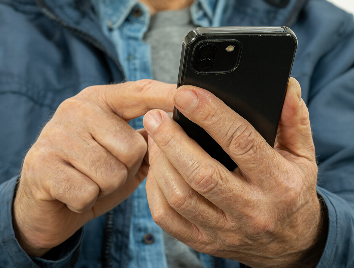 Adulto mayor con problemas para usar tecnología