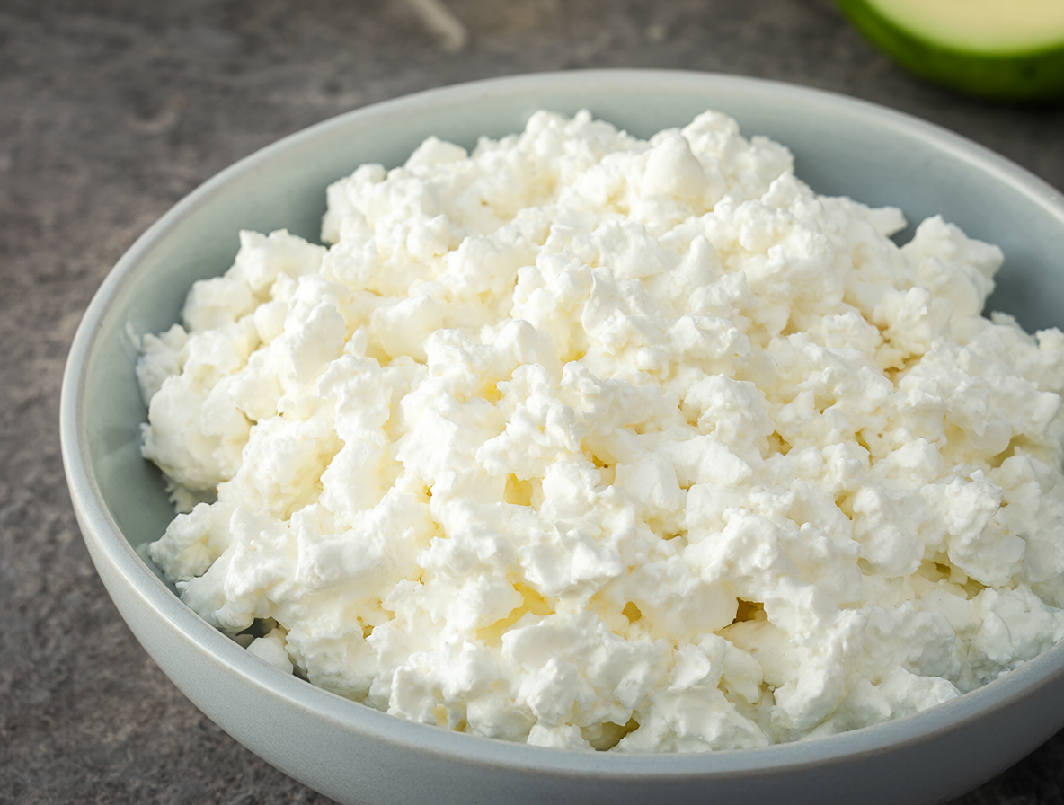 A bowl of cottage cheese highlighting its texture and nutritional value.