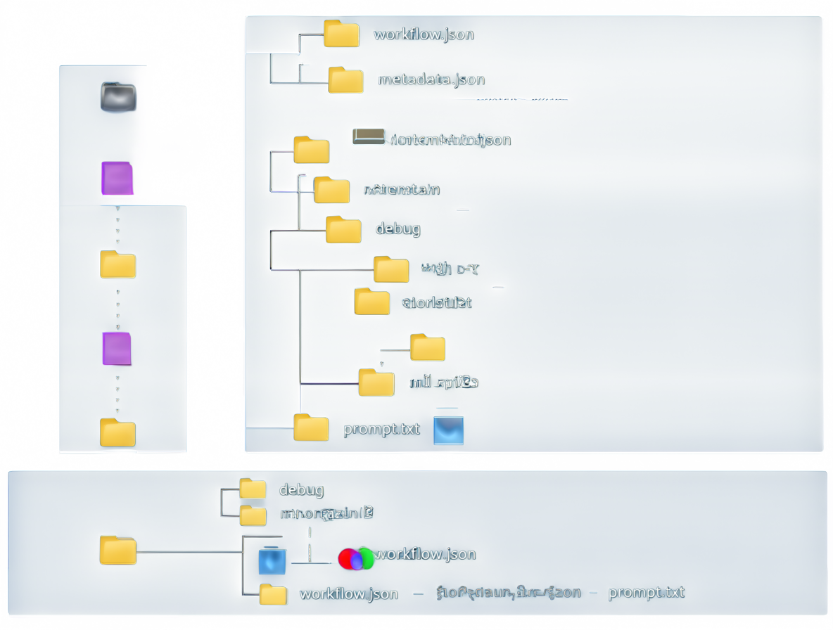 Representación visual de la estructura de carpetas y archivos para guardar las pruebas de generación.