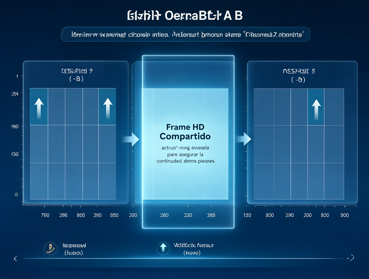 Diagrama visual mostrando dos segmentos de video siendo procesados, conectados por un frame HD compartido para mantener la coherencia en el upscaling.