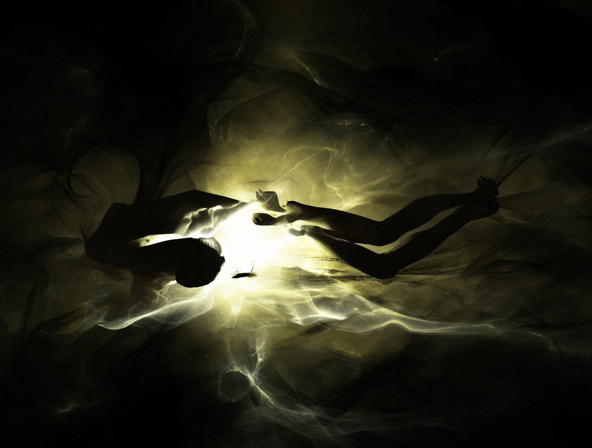 Imagen abstracta de un demonio durmiente y luz esperanzadora