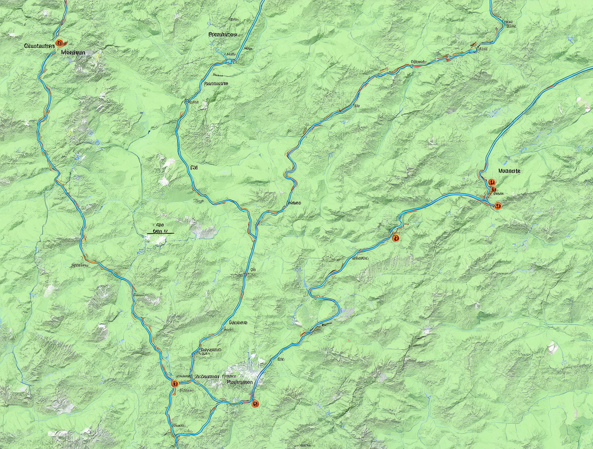Mapa geográfico del curso del río Cautín en la región de la Araucanía, Chile