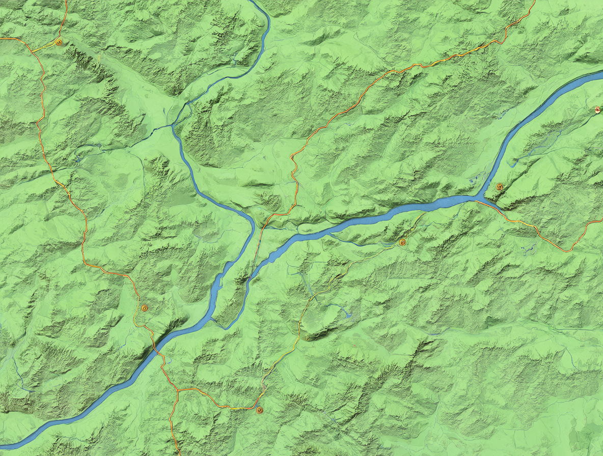 Diagrama topográfico mostrando el cambio de perfil del río Cautín entre las zonas altas y la llanura