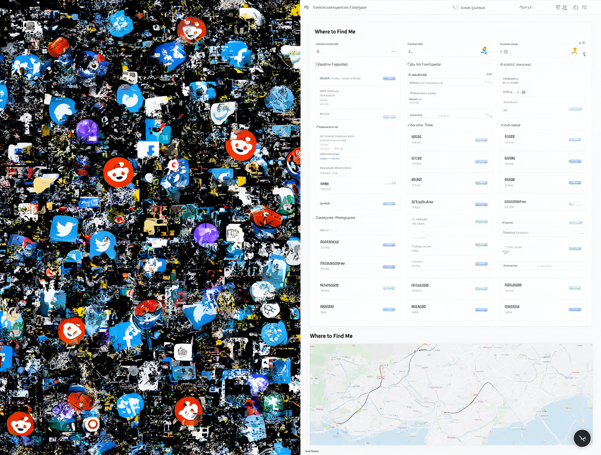 Comparación visual entre plataformas dispersas y un sitio web personal organizado.