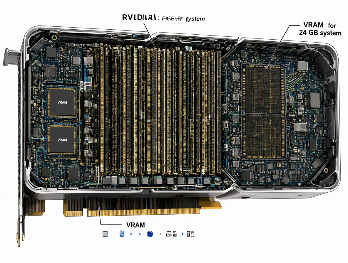 Ilustración técnica detallada de una tarjeta gráfica NVIDIA RTX 3090 con sus componentes internos expuestos.