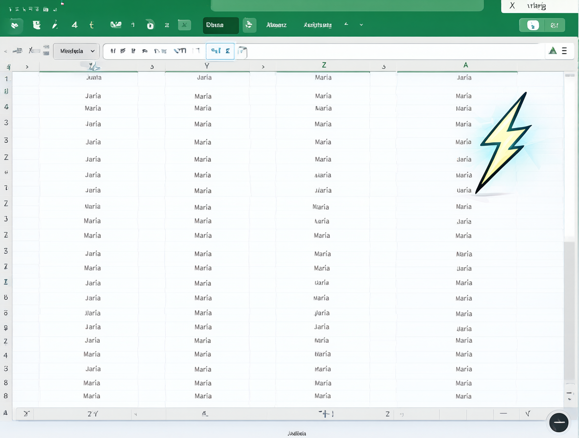 An illustration of an Excel spreadsheet with four labeled columns and a lightning bolt symbolizing randomization.