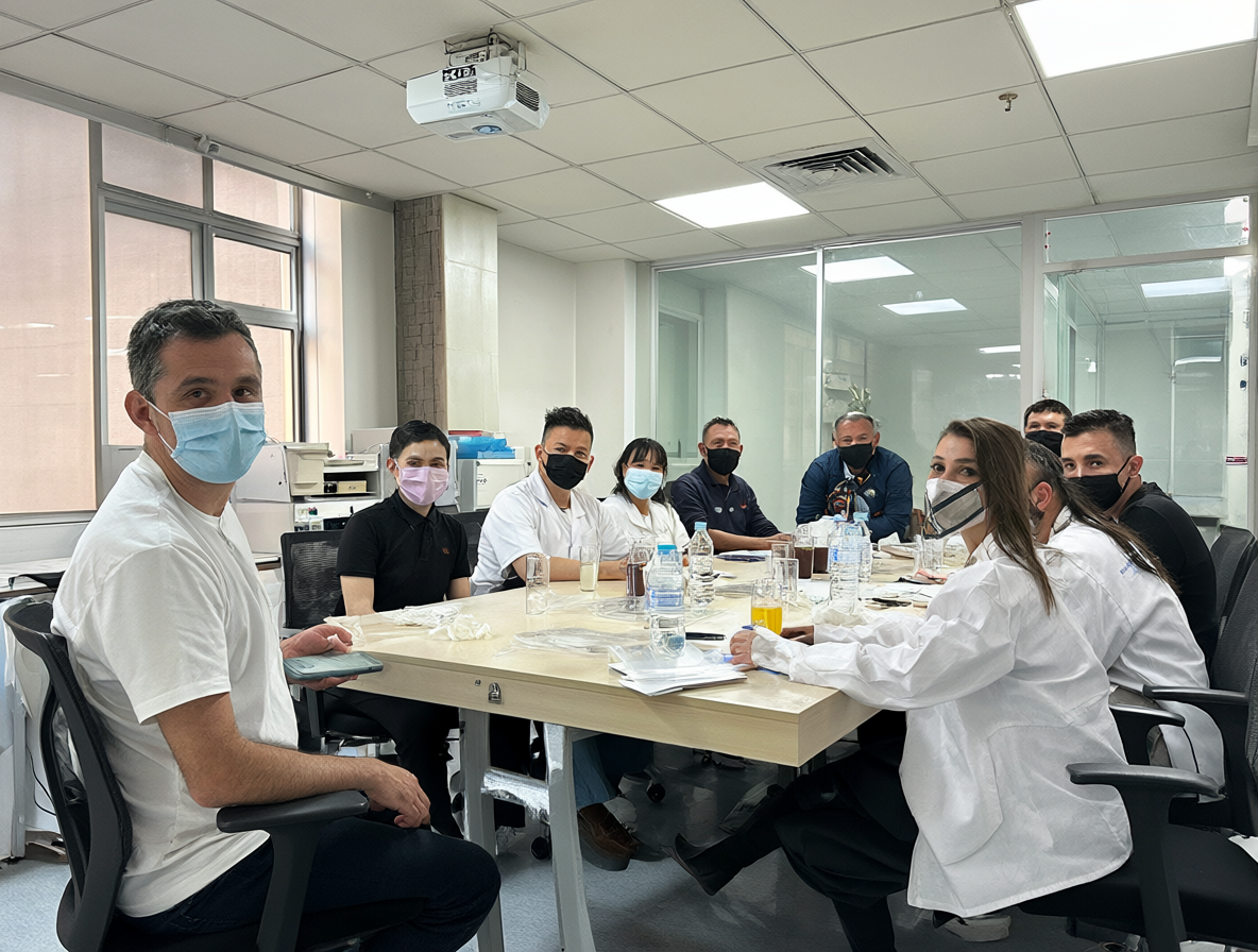 Sala de reuniones con profesionales de la salud discutiendo temas administrativos.