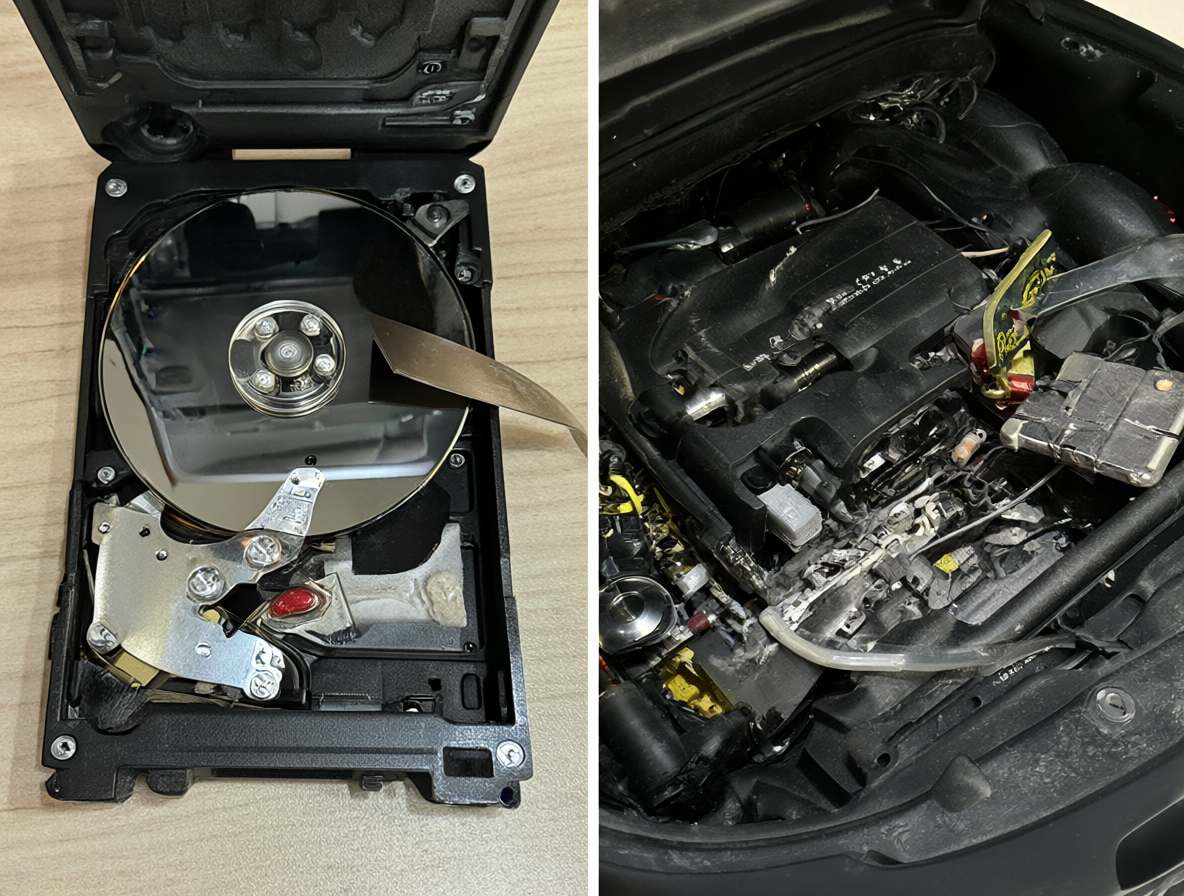 An image comparing two different approaches to fixing a disk error.