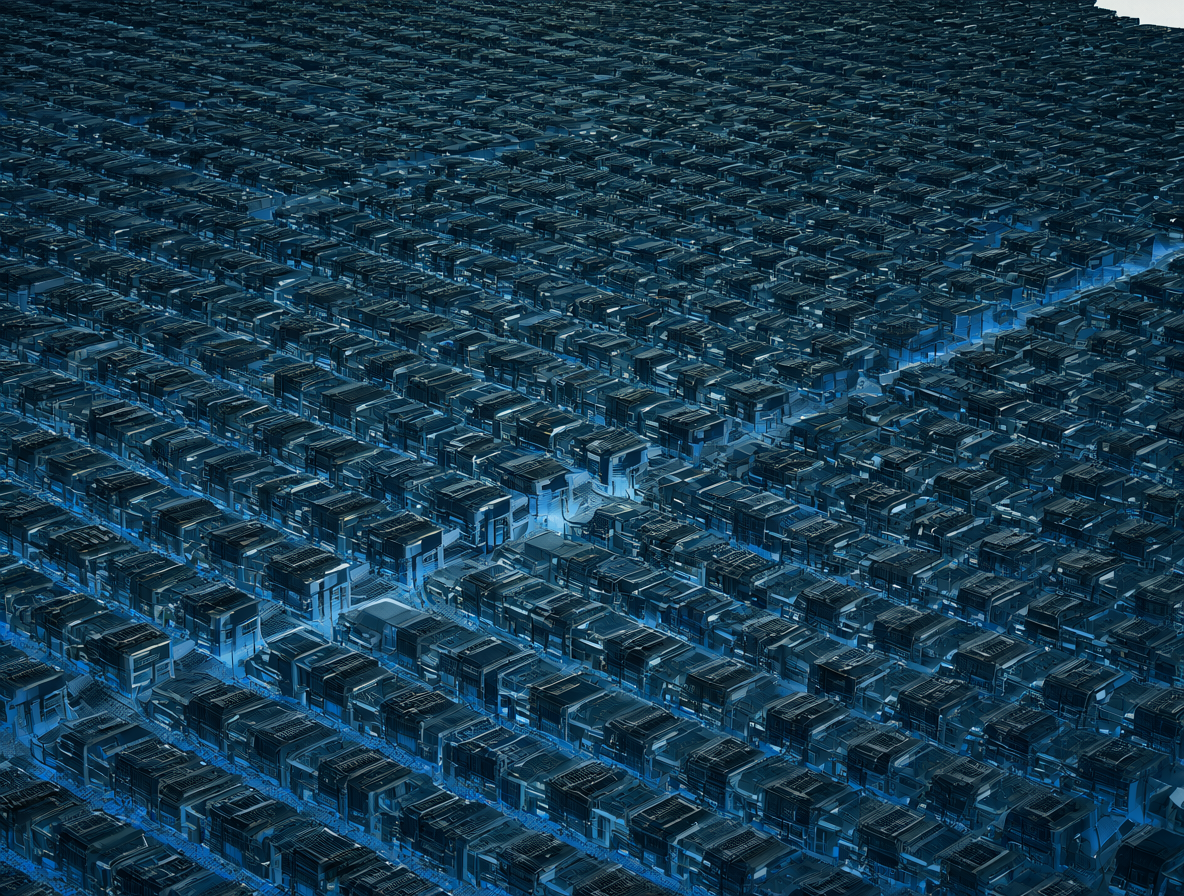 Ilustración comparativa entre un centro de datos masivo y una supercomputadora individual.