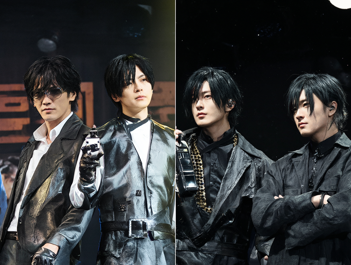 Una comparación visual entre la banda principal en Enoshima y SICK HACK actuando en Sendai.