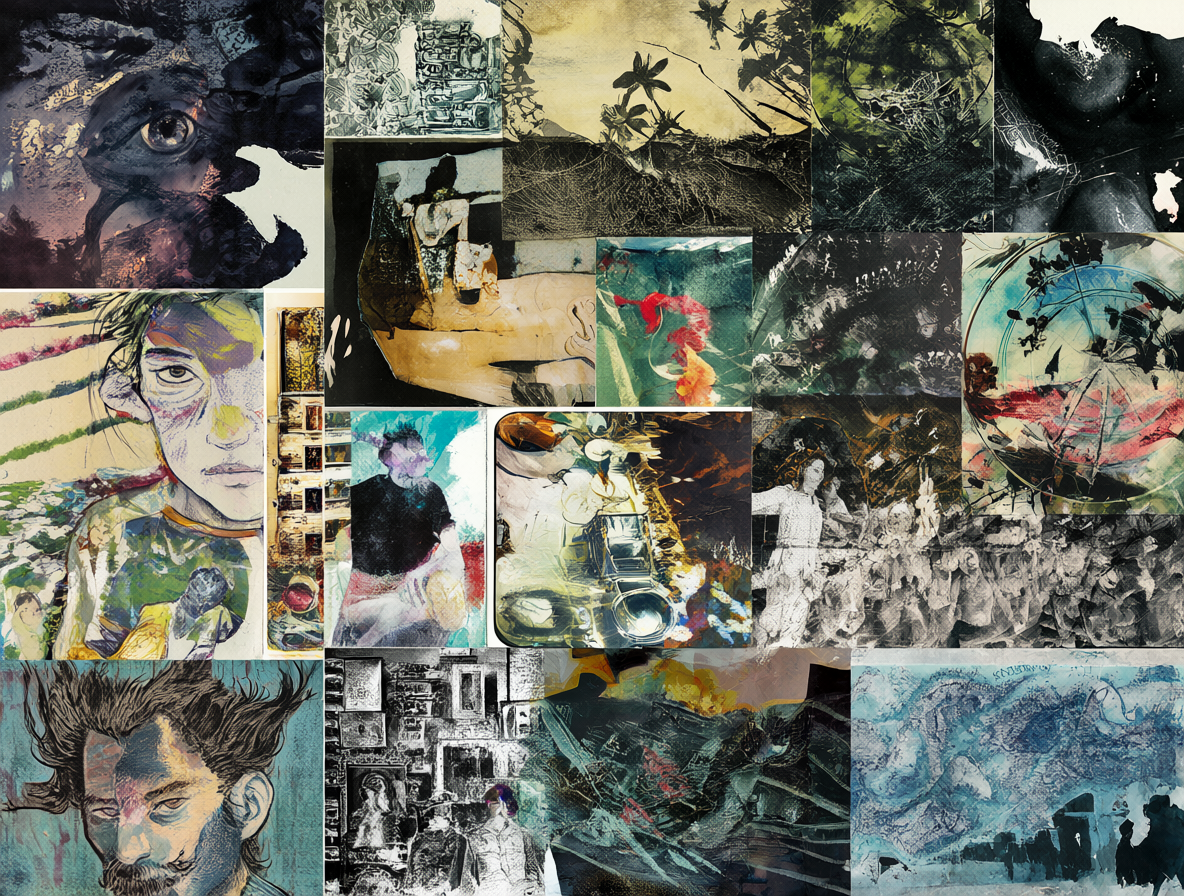 Arte conceptual del álbum The Ambient Collection mostrando el ensamblaje de pistas previas.