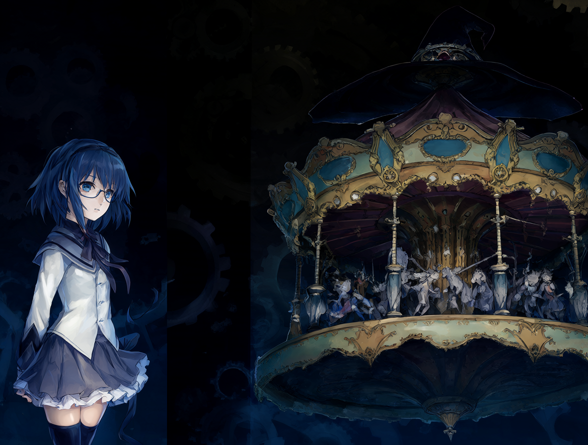 Ilustración dividida mostrando a Homura Akemi y la bruja Walpurgisnacht mirándose mutuamente.