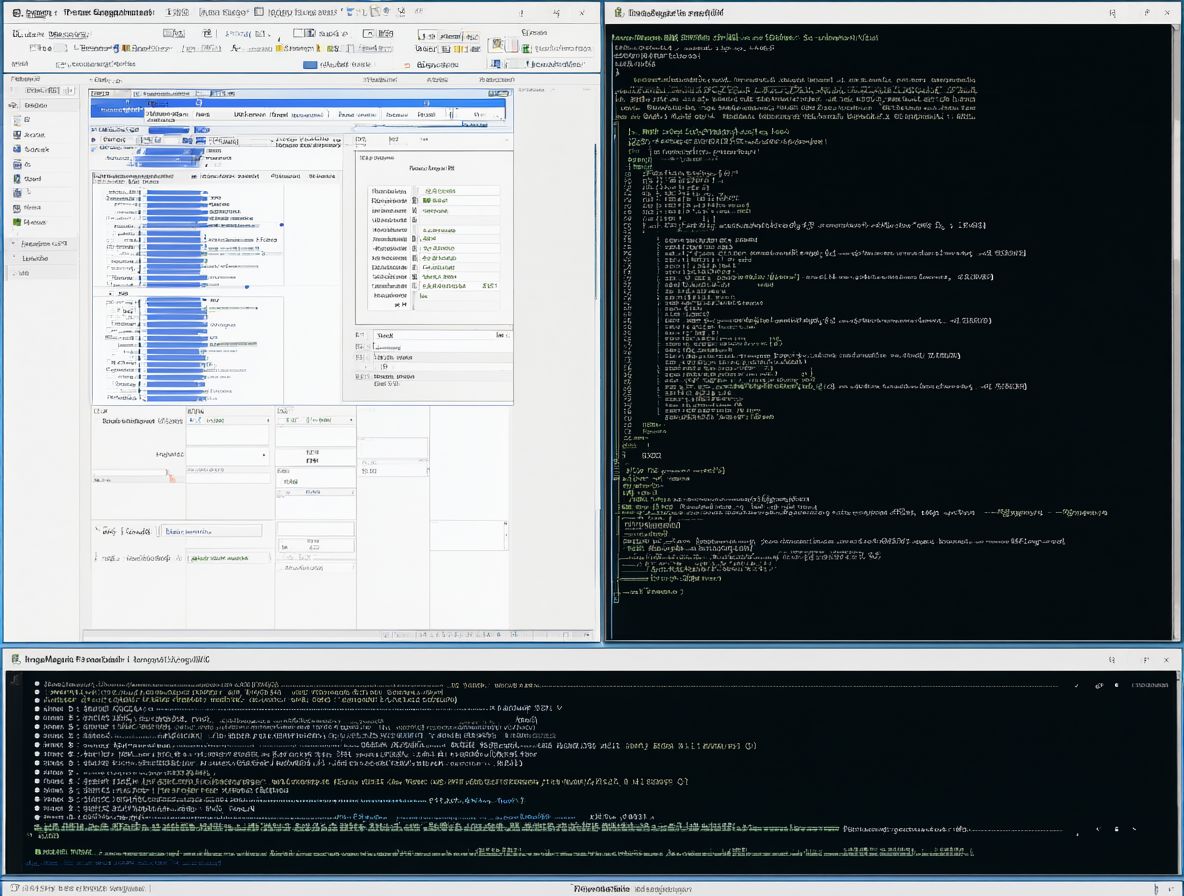 Interfaz de un editor web junto a ventanas de terminal mostrando el uso de herramientas de procesamiento de imagen.