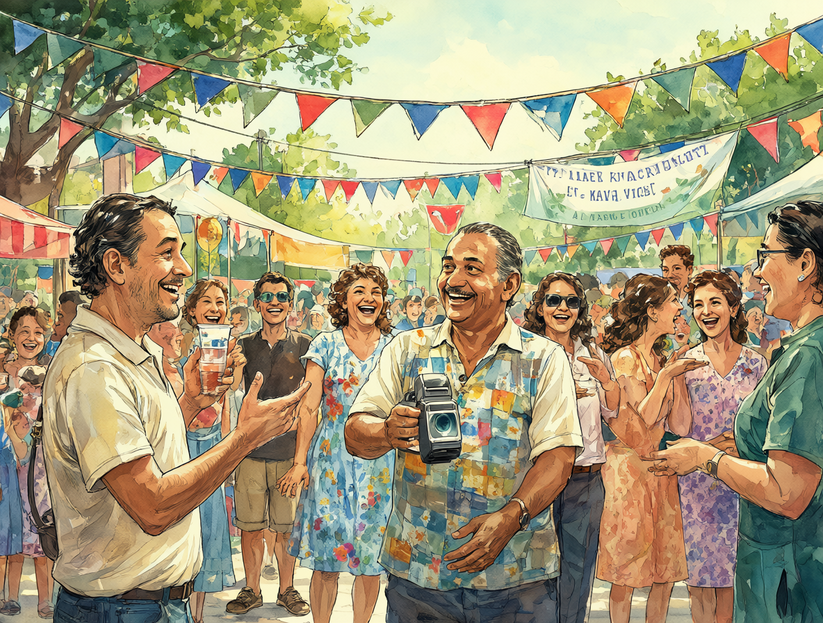 Ilustración que captura la atmósfera de una celebración comunitaria por el día de la salud.