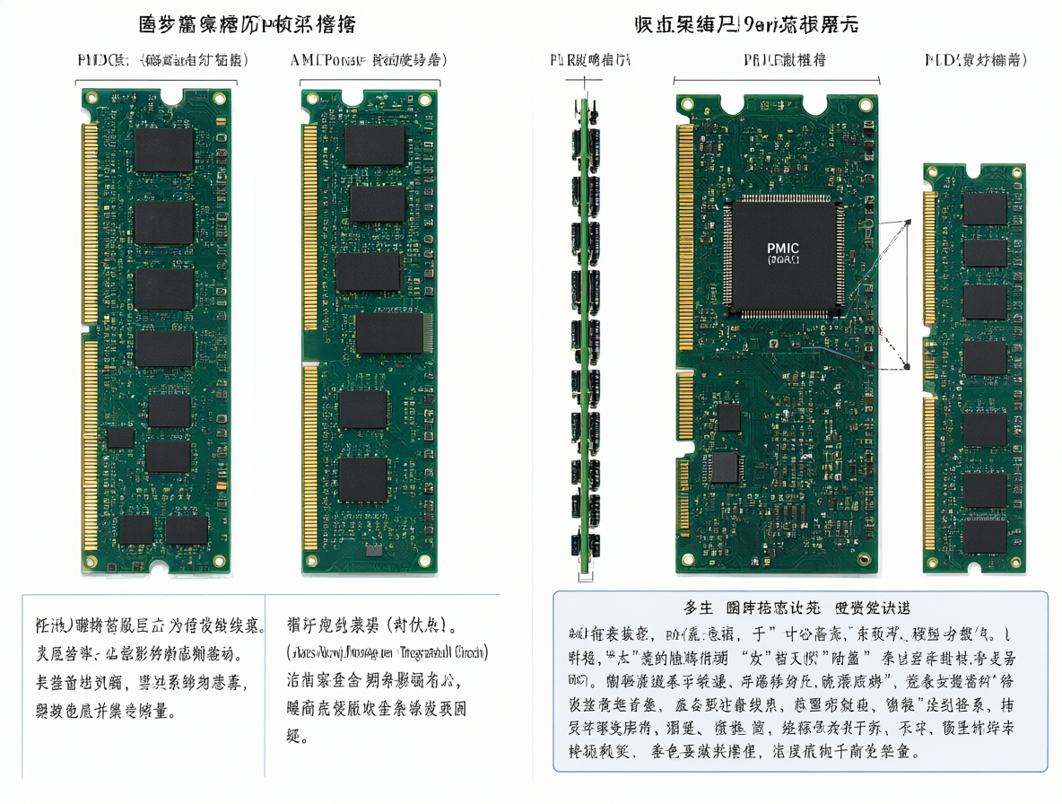 Diagrama técnico comparativo de módulos de memoria DDR4 y DDR5