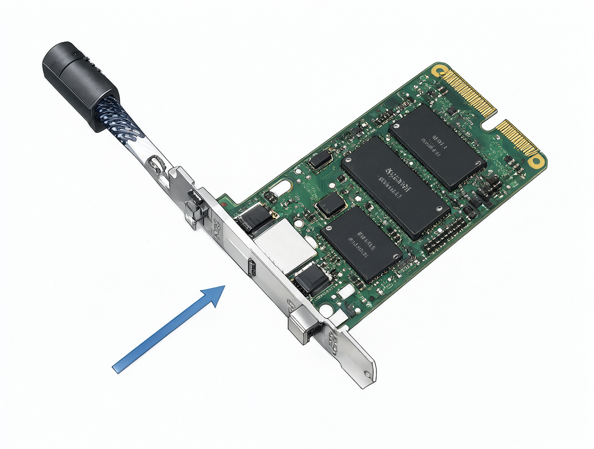 Ilustración de una ranura M.2 conectada a un cable PCIe