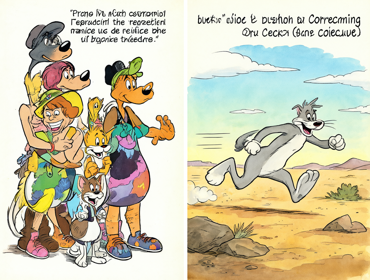Imagen comparando al Correcaminos familiar y rimante de los cómics con su famoso contraparte de dibujos animados, mostrando cómo los cómics crearon una versión alternativa del personaje.