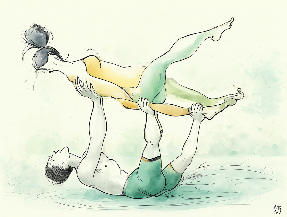 Figura humana en una postura de equilibrio exigente representando la posición acróbata.