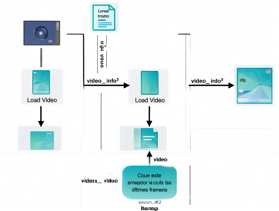 Diagrama del flujo de trabajo de VideoHelperSuite mostrando la conexión compartida de ruta y cálculo matemático de frames.