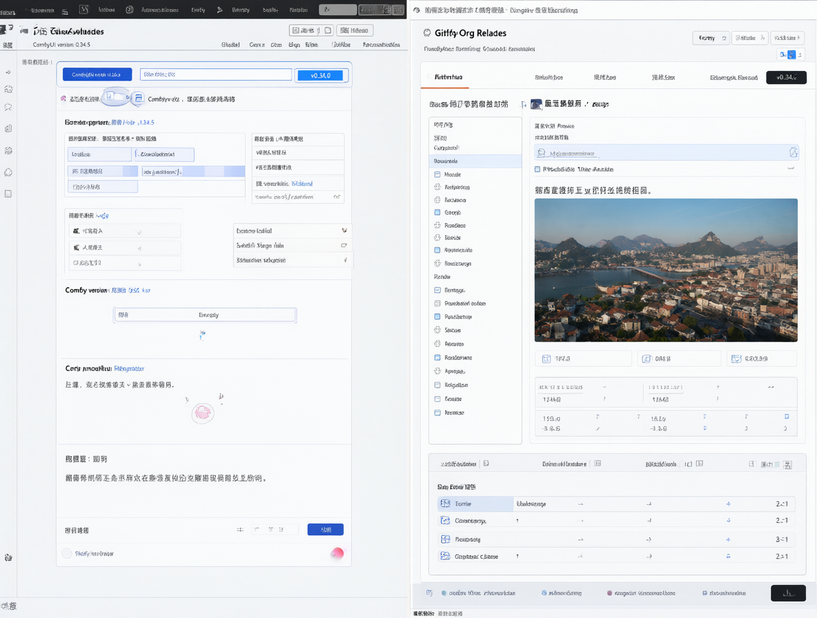 Comparación visual entre la interfaz del software mostrando 0.34.5 y la página de GitHub Release 0.34.0.