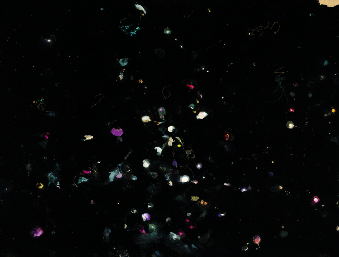 Fondo oscuro con letras flotantes representando la introspección lírica de Mark Hollis.