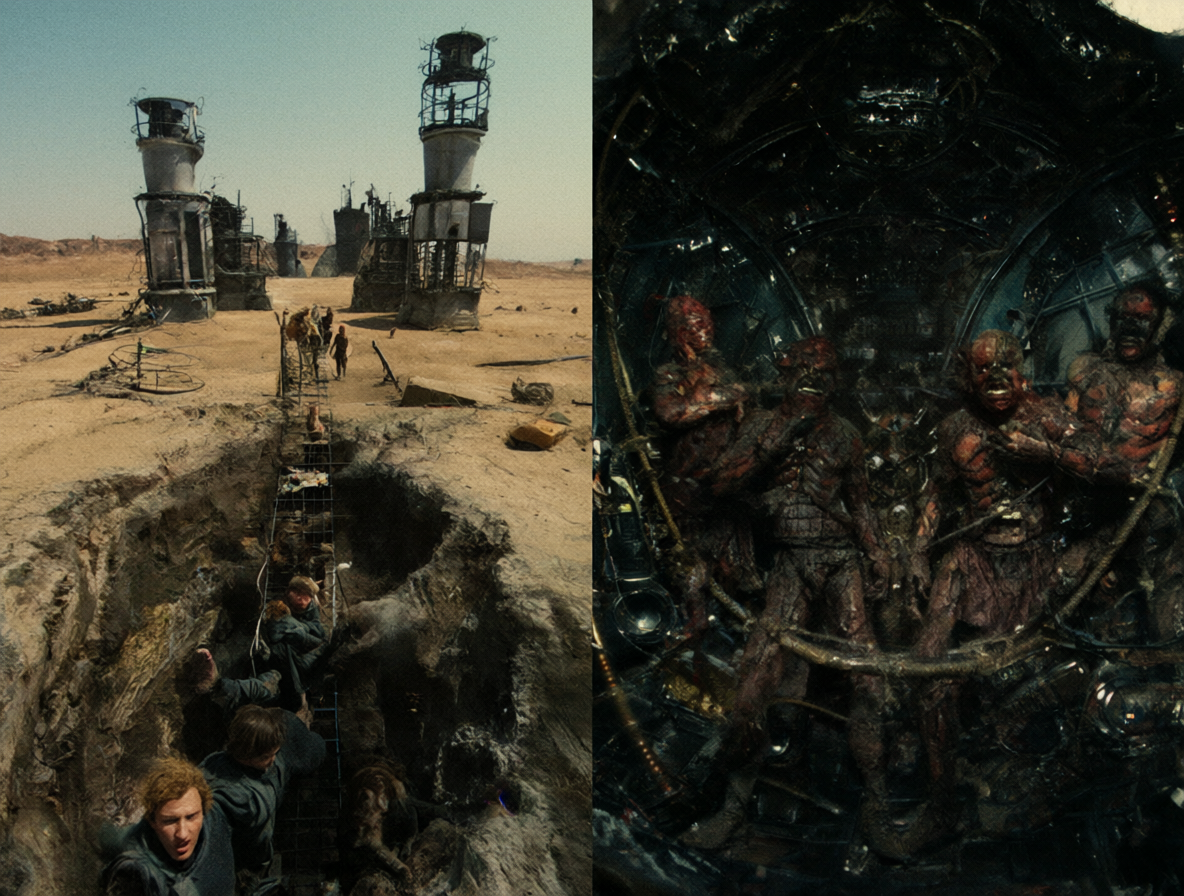 Split screen showing the transition from Union of the Snake to Wild Boys