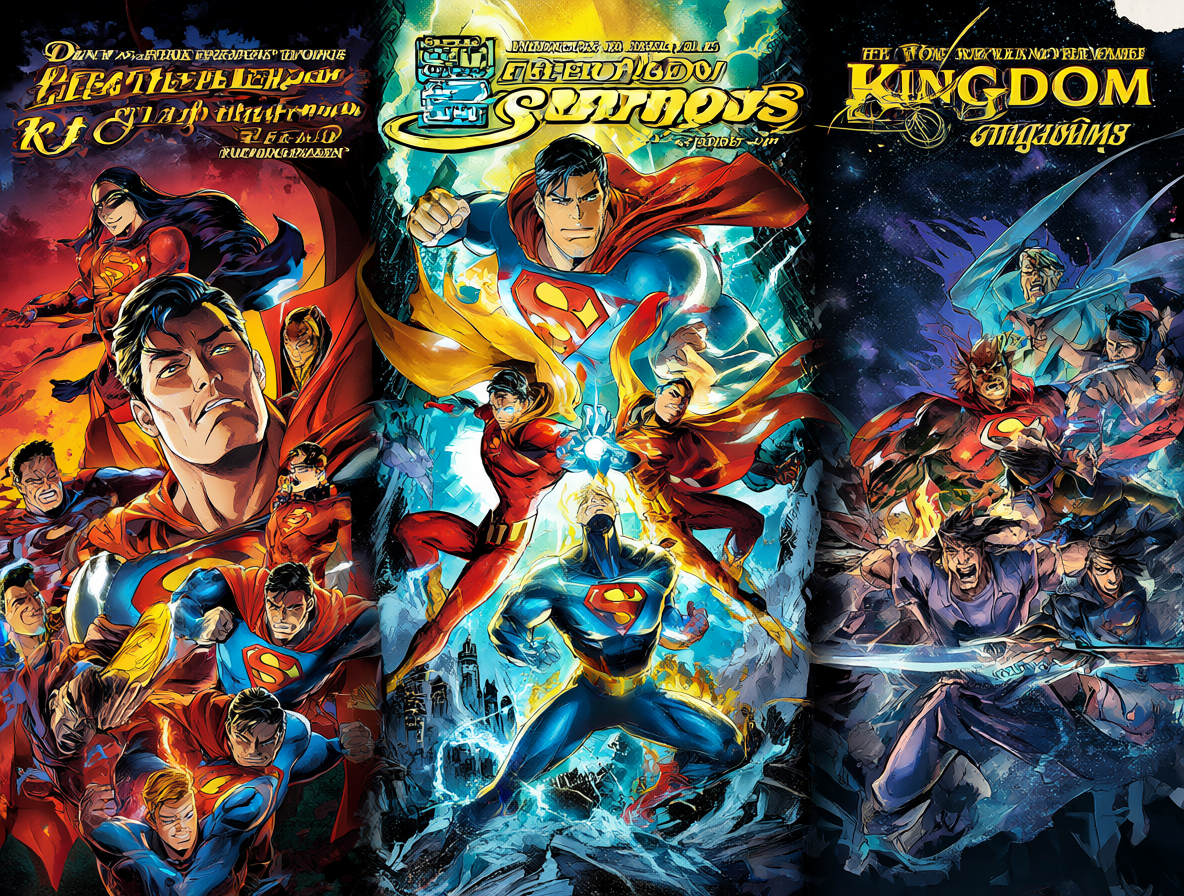 Infografía vertical mostrando la evolución de la saga de Superman en DC Comics.