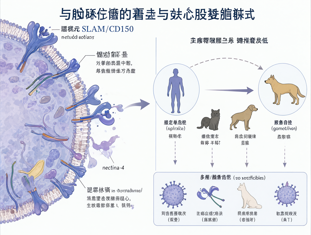 Diagrama de mecanismos celulares y especificidad de especies del virus