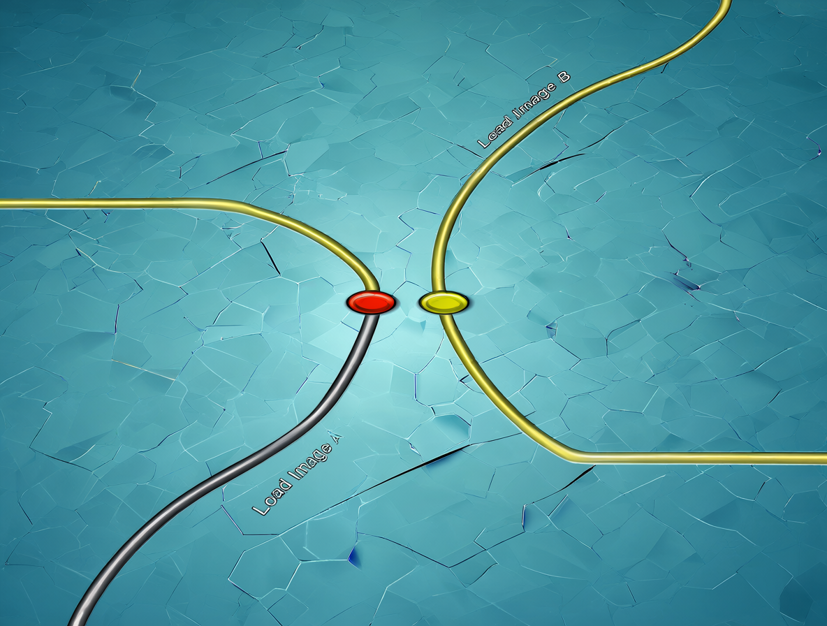 Abstract graphic illustrating that changing workflow connections swaps the identity of images for the AI model.