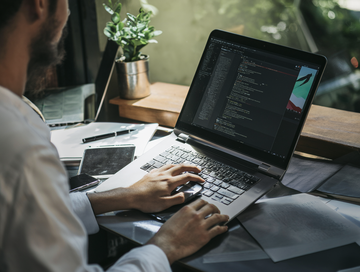 Person brainstorming script ideas at a desk.