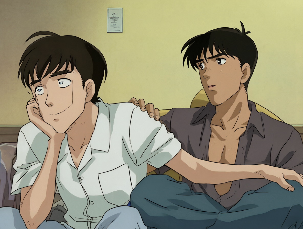 Two characters having a comfortable talk.