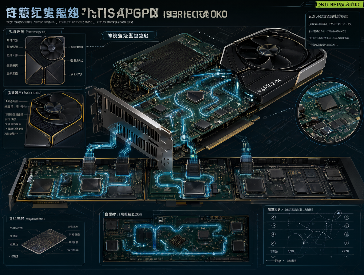 Diagrama técnico de una tarjeta gráfica NVIDIA GeForce RTX 3090 mostrando los núcleos CUDA y el flujo de datos durante una inferencia de IA.