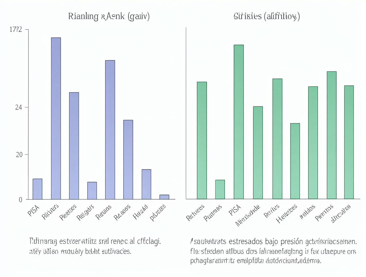 Gráfico comparativo que ilustra que las notas no reflejan necesariamente la felicidad o el esfuerzo del alumno.