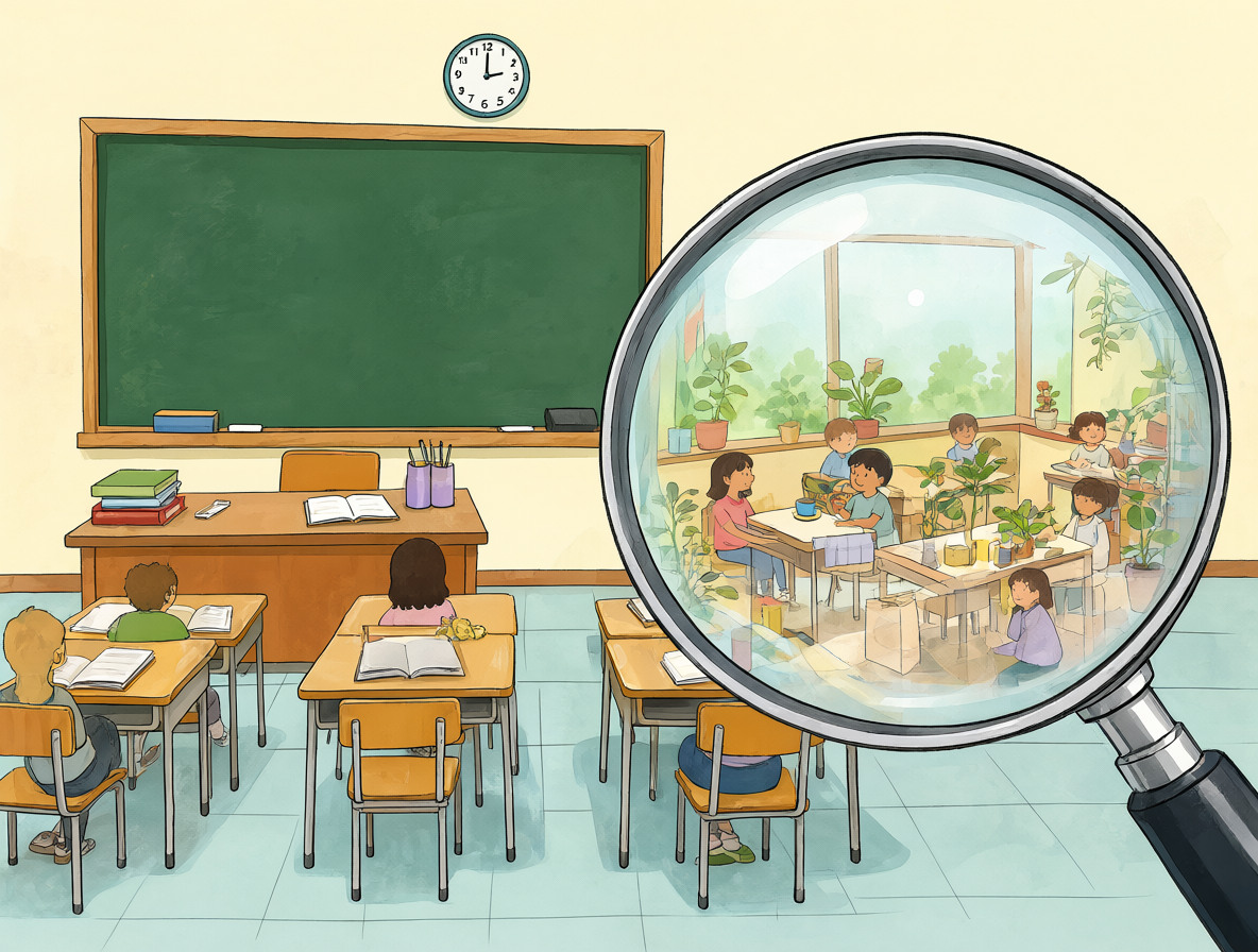 Comparación visual entre educación escolar y familiar, mostrando la realidad detrás de las estadísticas.