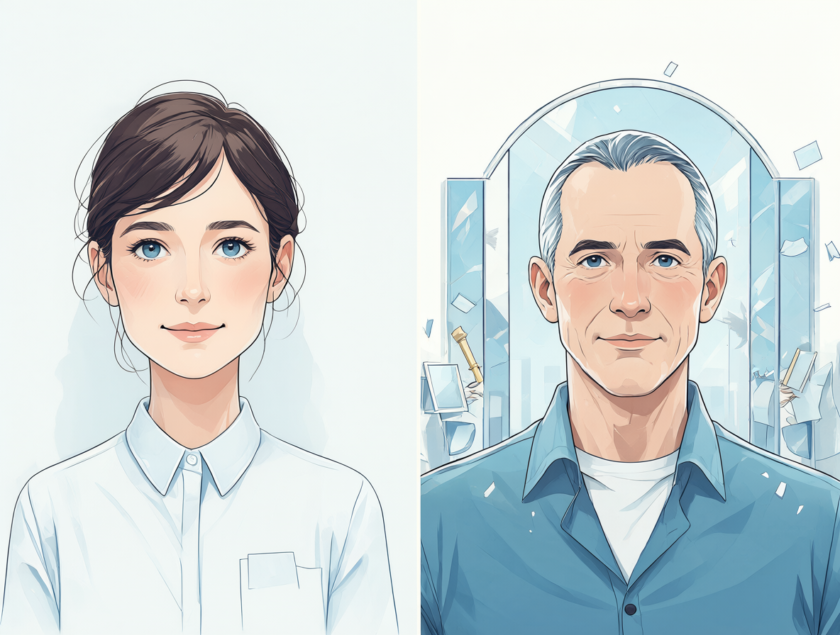 Comparativa visual entre una persona orientada al servicio público y un individuo obsesionado con su imagen personal.