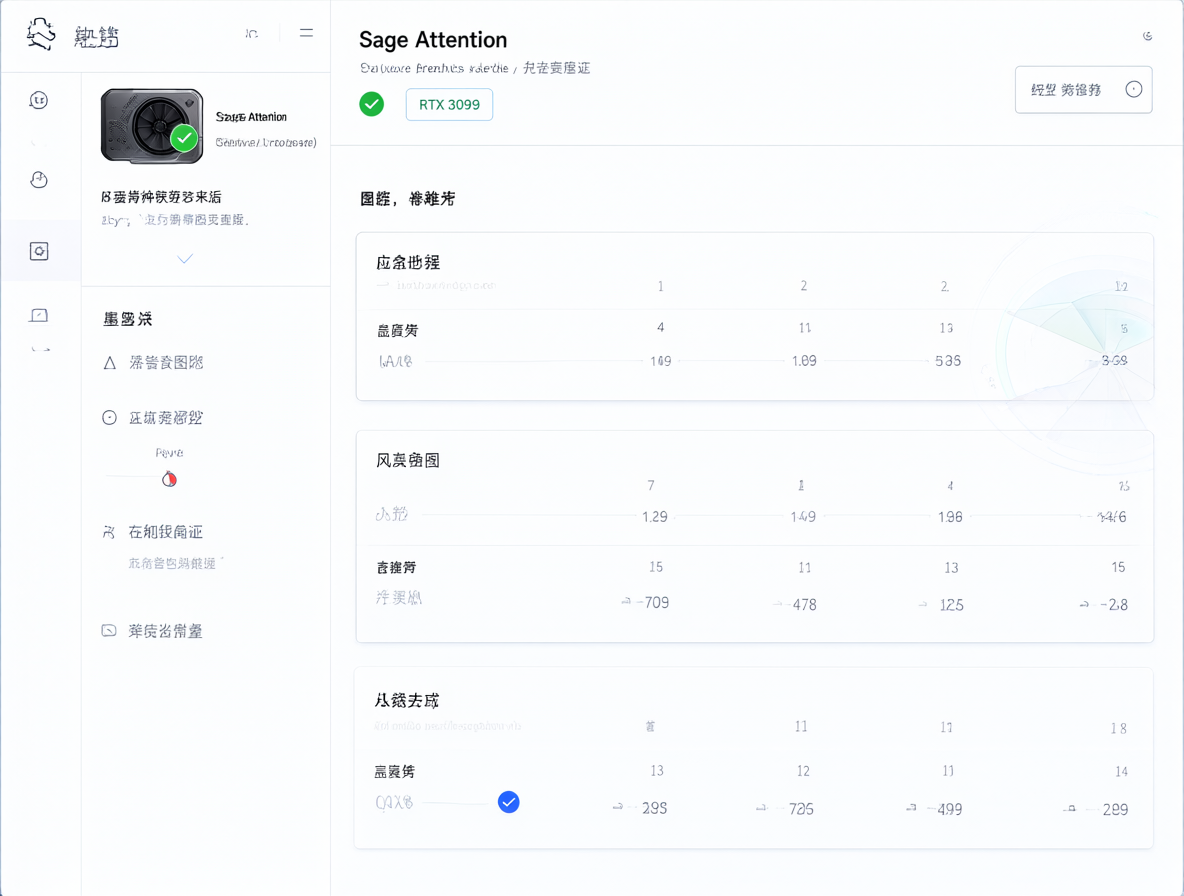 Optimized AI dashboard highlighting the active Sage Attention setting and stable hardware performance.