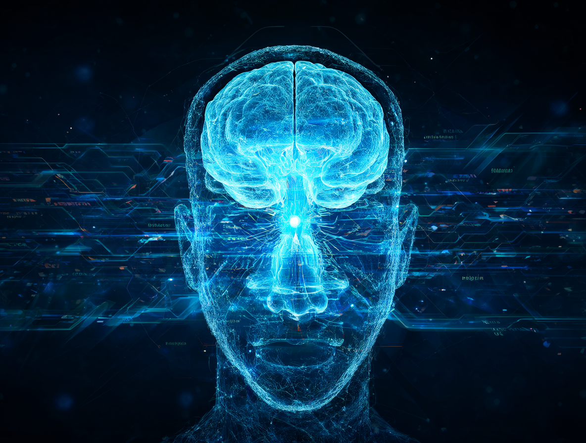 Cerebro digital analizando sistemas económicos y ecológicos