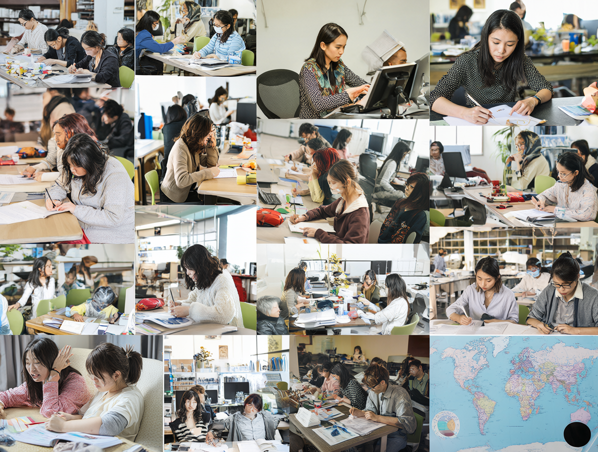 Imagen de estudiantes realizando pruebas estandarizadas en un contexto educativo internacional.