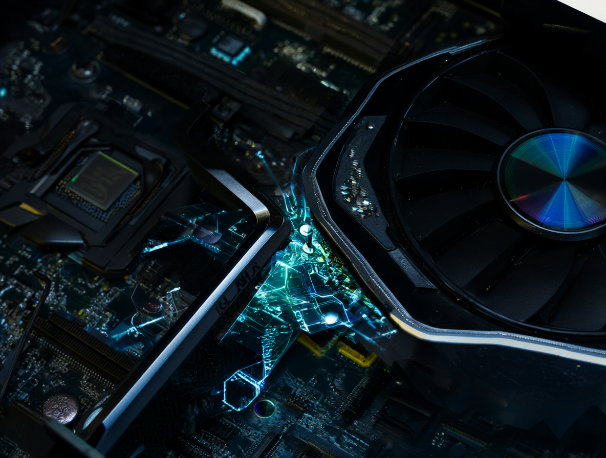 Una tarjeta gráfica NVIDIA RTX 3090 con componentes electrónicos brillantes