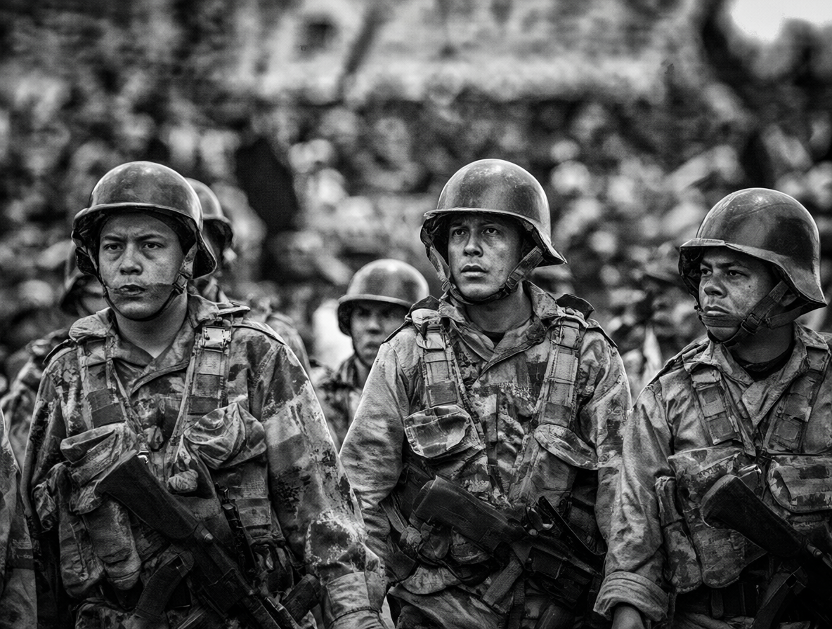 Soldados chilenos históricos en contexto de conflicto social.