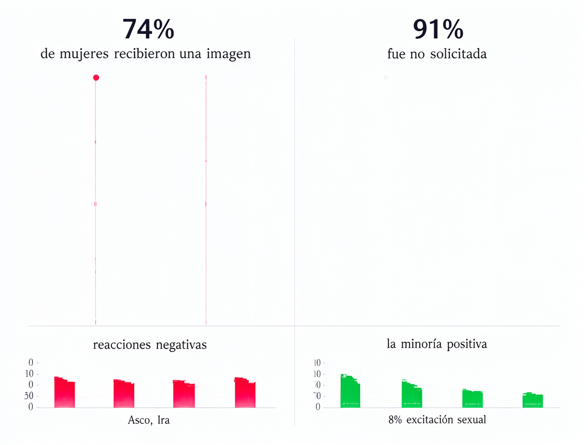 Infografía con estadísticas sobre envíos no solicitados de imágenes genitales a mujeres.
