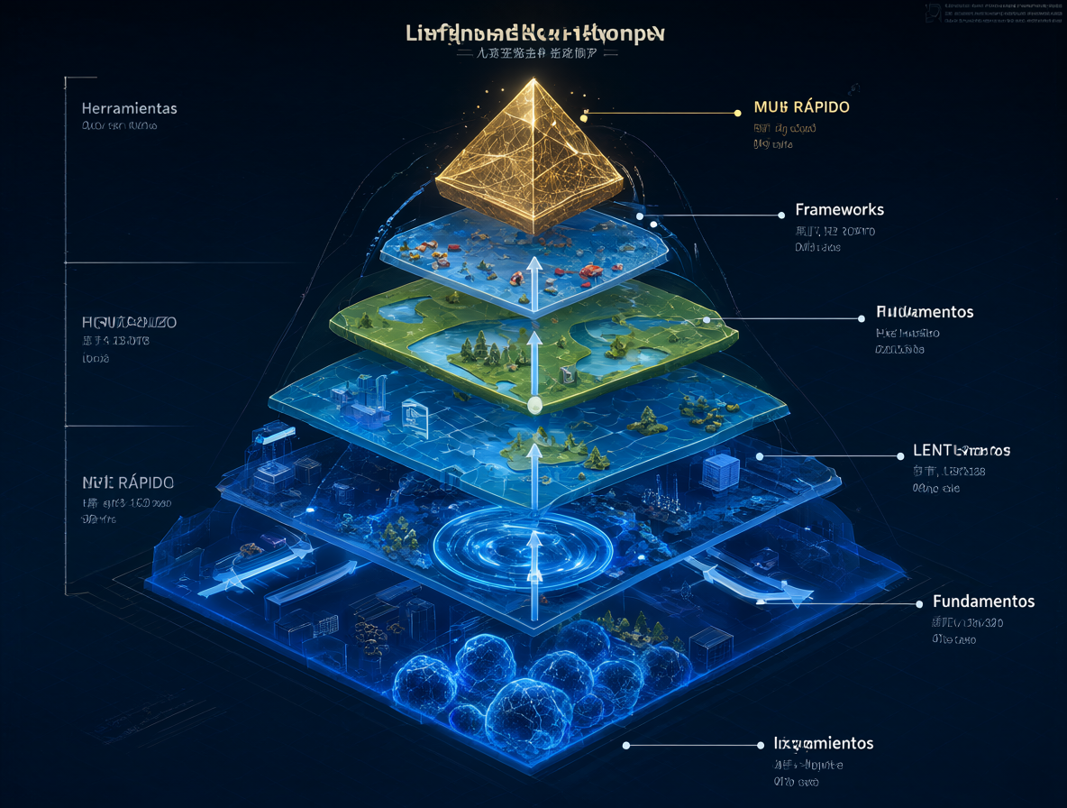 Diagrama de una pirámide técnica mostrando las capas de IA.