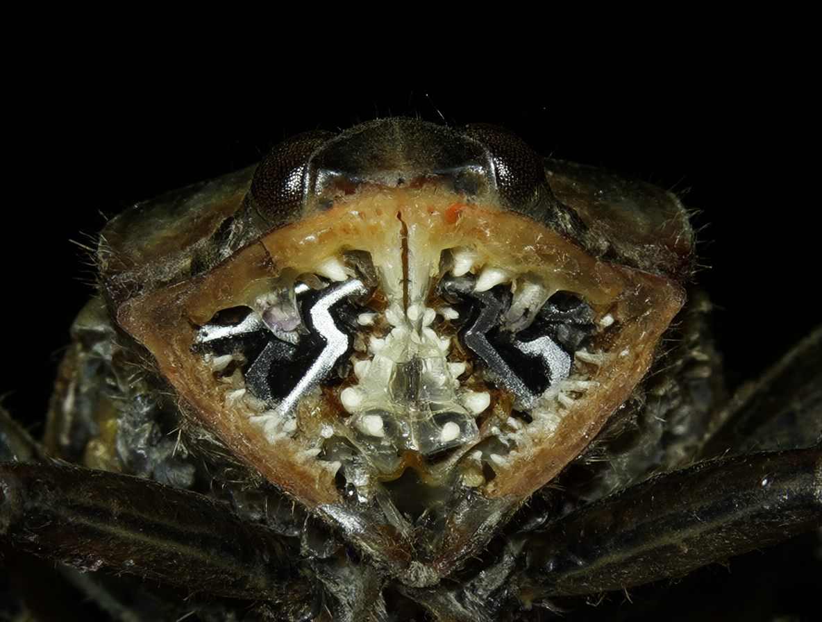 Vista detallada de una pierna de insecto mostrando estructuras dentadas que funcionan como engranajes biológicos.