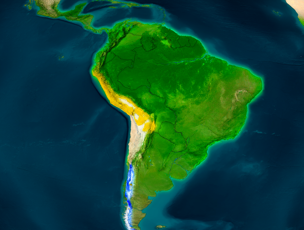 Mapa de América Latina con colores que indican niveles de actividad tecnológica
