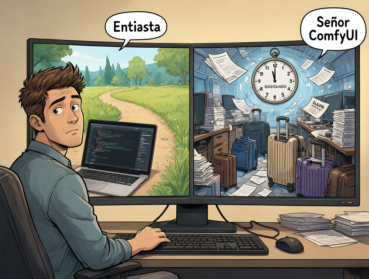 Imagen conceptual de una persona decidiendo entre dos caminos profesionales en tecnología