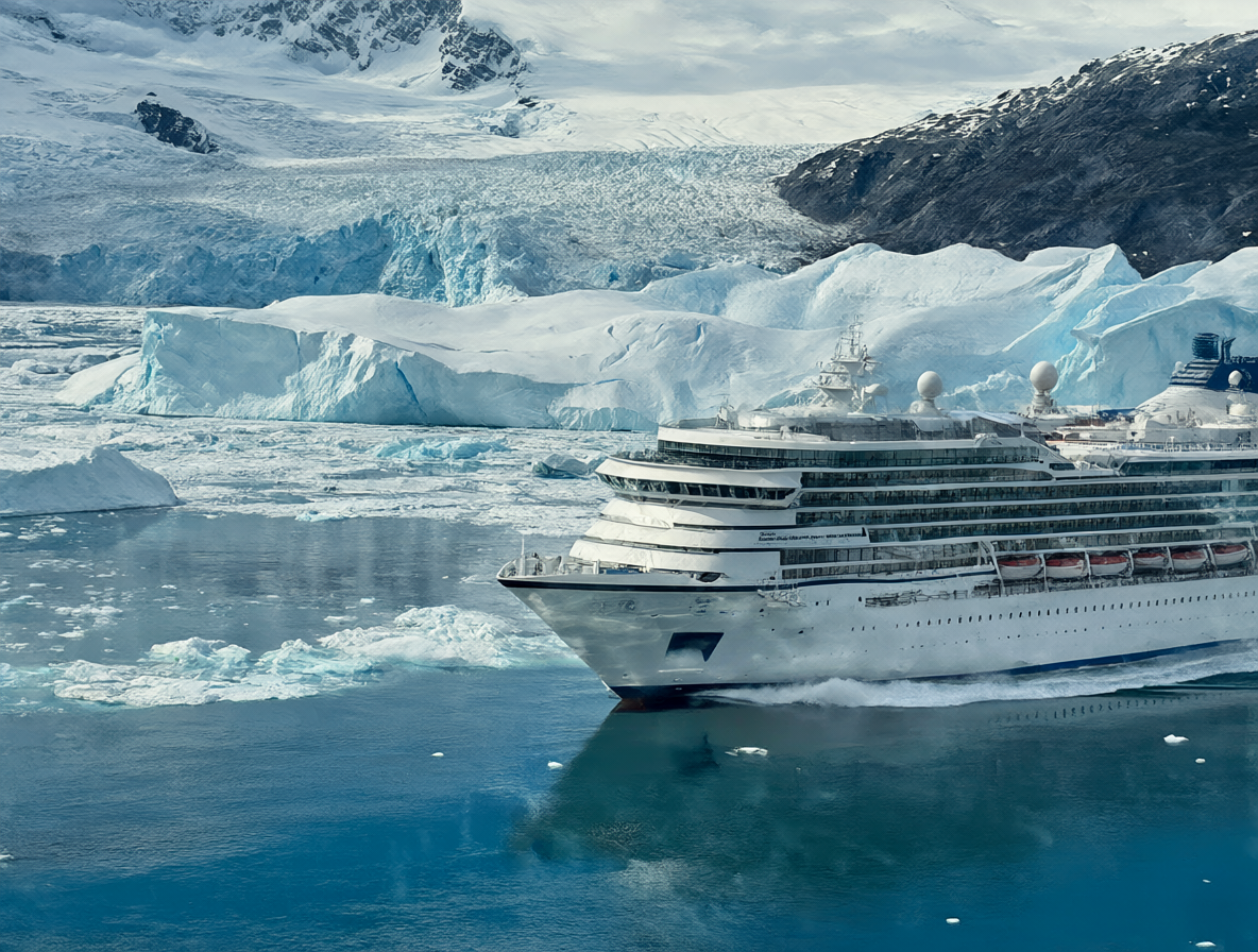 Vista del crucero Témpano IV en un entorno glacial