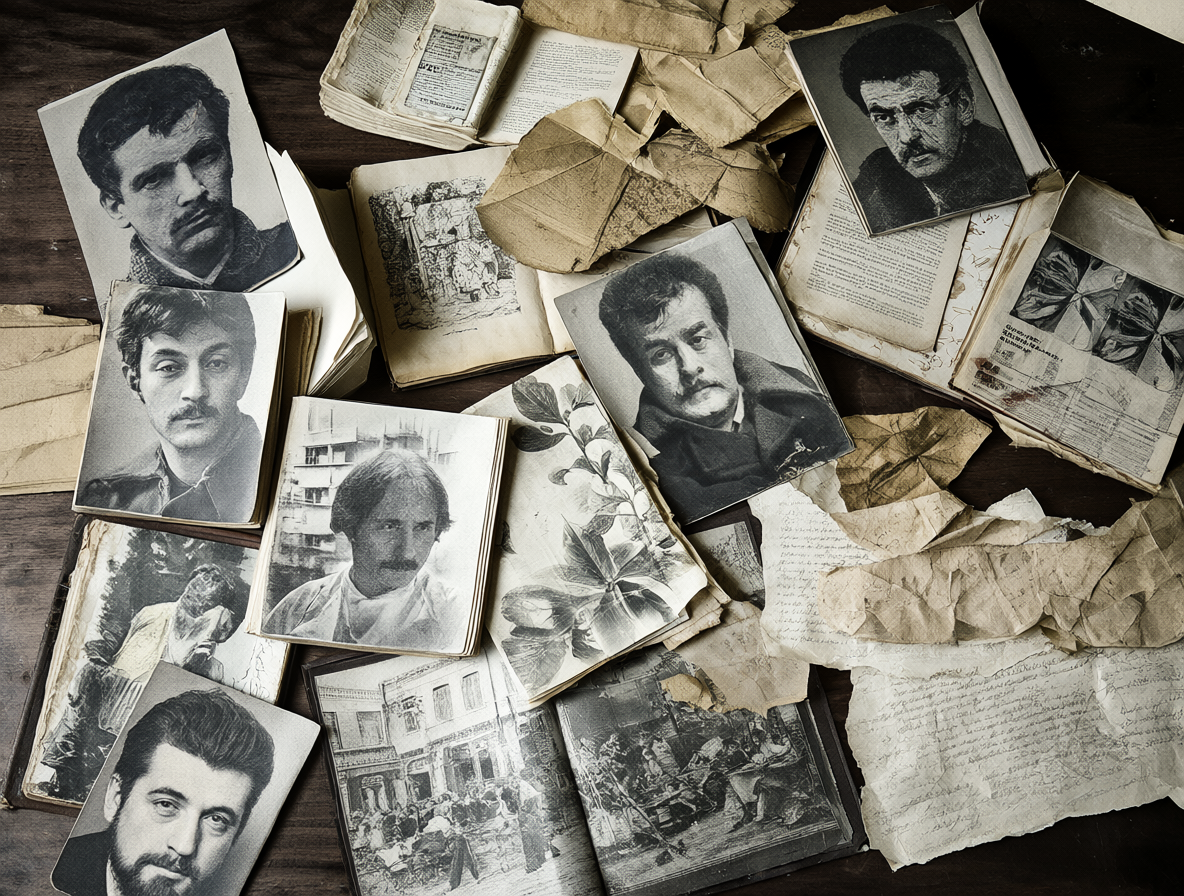 Collage de poetas chilenos en dominio público con libros antiguos