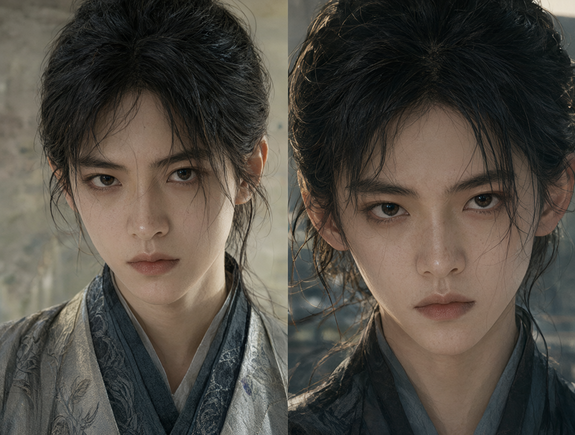 Close-up comparison showing an AI model's output where a character has unexpected features compared to the original reference image, highlighting AI hallucination.