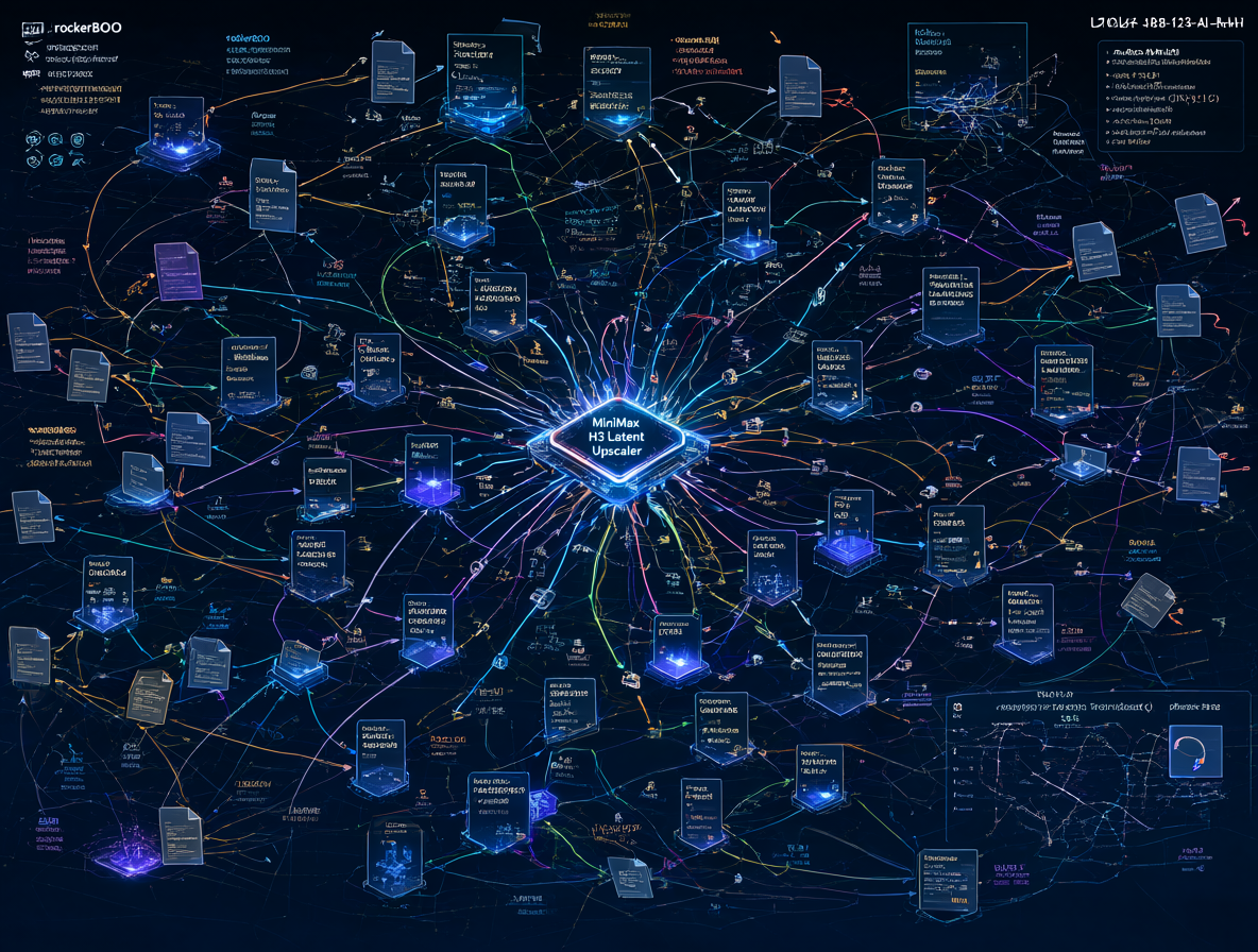Diagrama complejo mostrando la confusión entre los diferentes nodos H3 Latent Upscaler, repositorios y archivos de checkpoint incompatibles.
